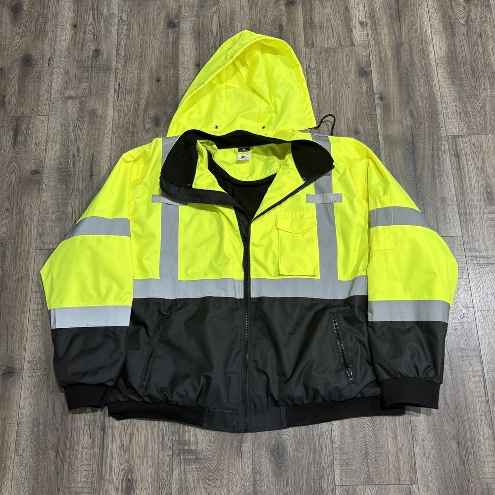 Radians Jacket Mens 3XL Yellow Blackā Hi Vis Bomber Hooded Workwear SJ110B-3ZGS